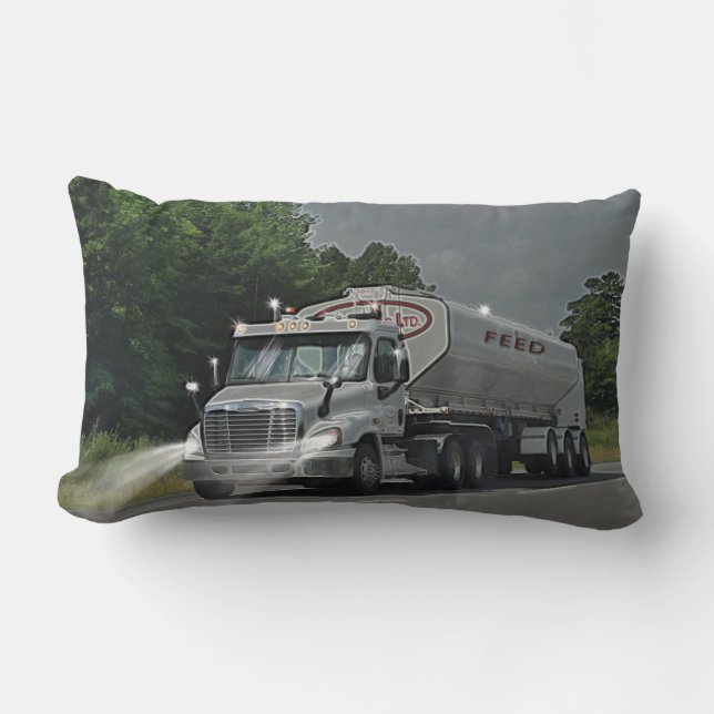 Grey Cattle Feed Cistern Truck for Truckers & Kids Lumbar Pillow (Front)