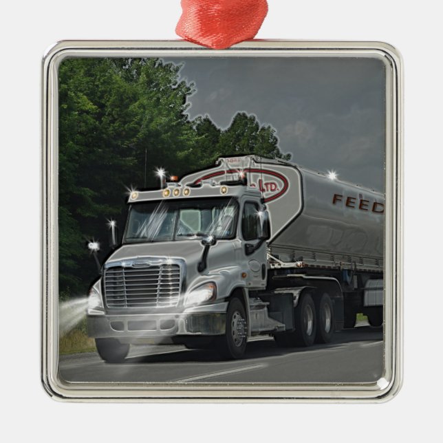 Grey Cattle Feed Cistern Truck for Truckers & Kids Metal Ornament (Front)