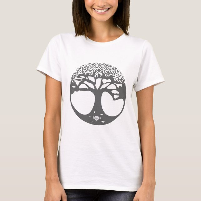 Grey Celtic Tree of Life with Celtic Knot Leaves T-Shirt (Front)