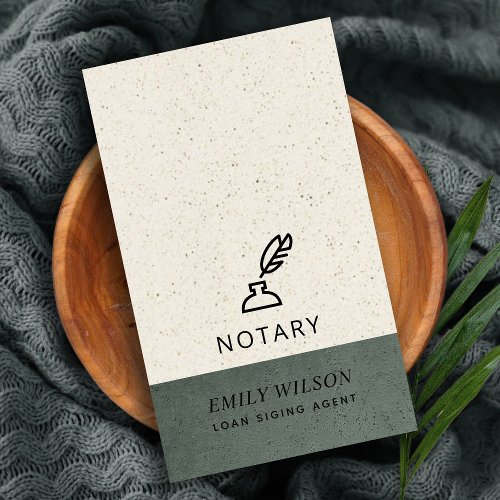 GREY CERAMIC GLAZED SPECKLED FEATHER NIB NOTARY BUSINESS CARD