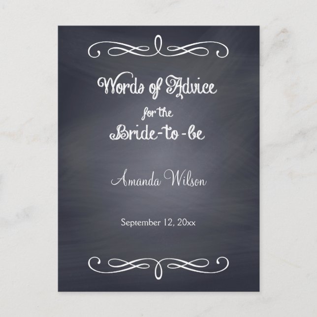 Grey Chalkboard Design Bridal Shower Advice Cards (Front)