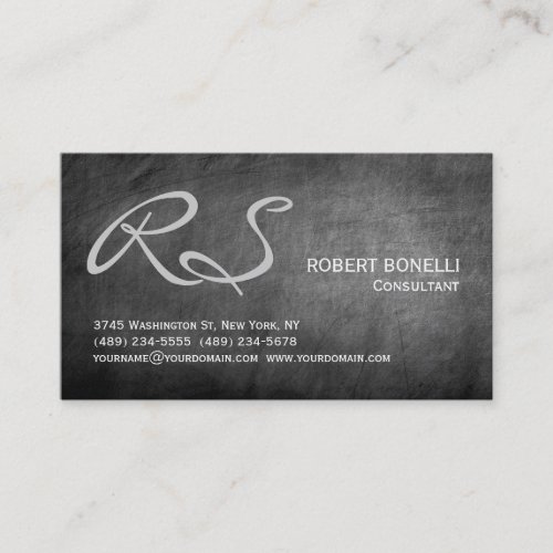 Grey Chalkboard Monogram Plain Professional Business Card