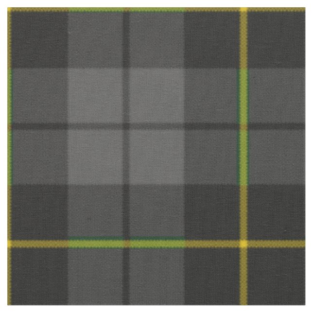 Grey charcoal black and yellow plaid pattern fabric (Close Up)
