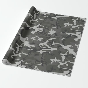 Grey Charcoal Camo Camouflage Wrapping Paper