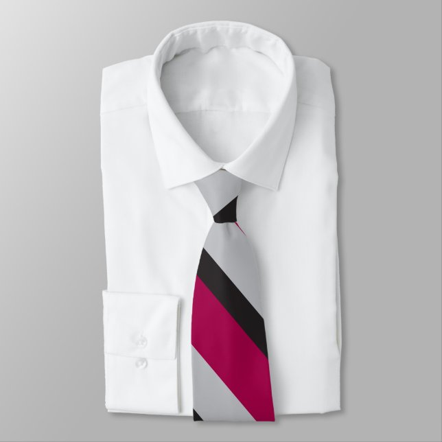 Grey Charcoal & Deep Raspberry Diagonally-Striped Tie (Tied)
