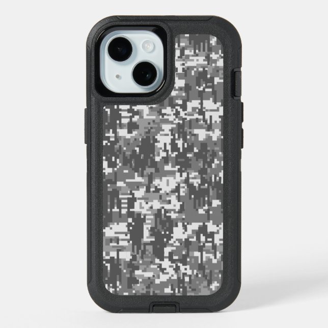 Grey Charcoal Urban Digital Camo Pattern iPhone 15 Case (Back)
