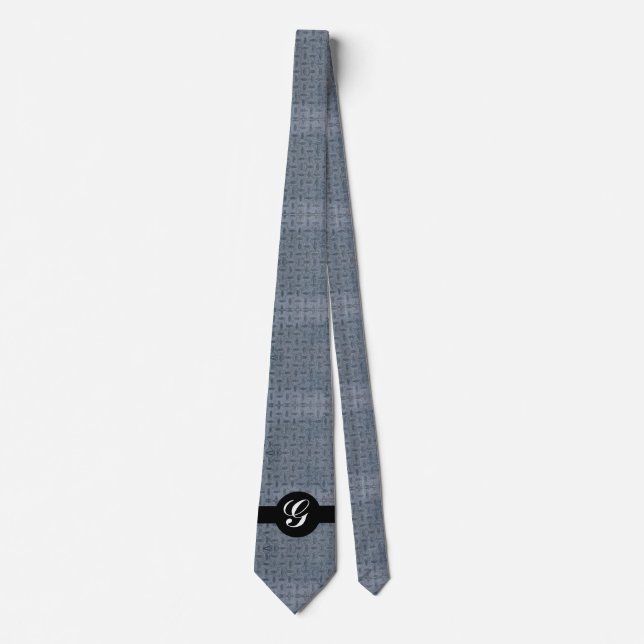 Grey checker plate monogram tie (Front)