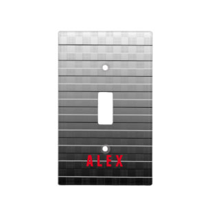 Grey Checkered Plaid Chrome Light Switch Cover