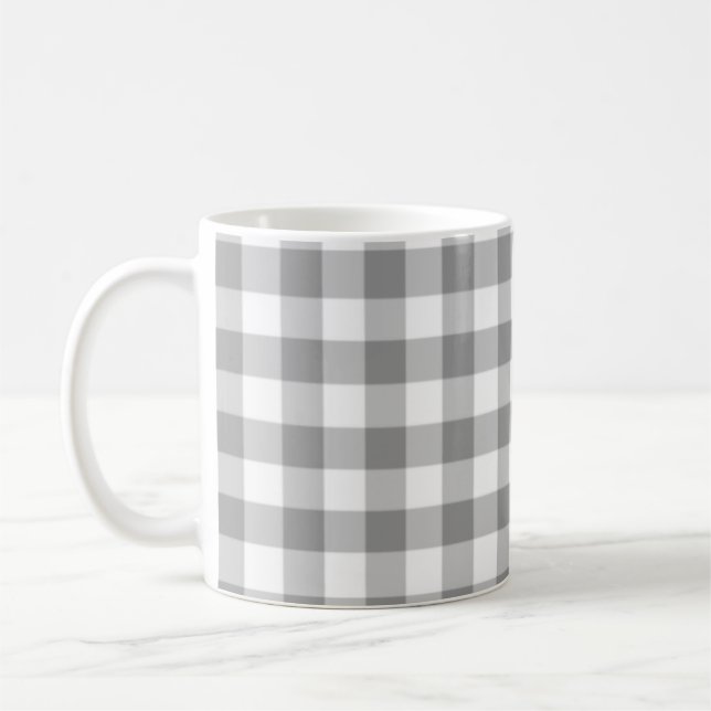 Grey Checkered Square Seamless Pattern Coffee Mug (Left)