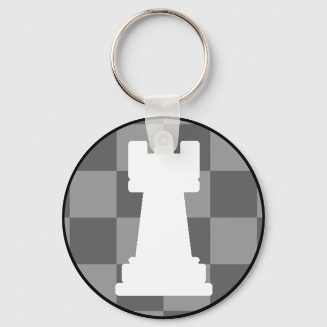 Grey chessboard Rook Keychain (Front)