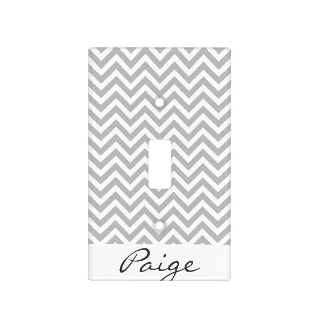 Grey Chevron Custom Name Light Switch Cover (Front)