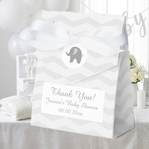 Grey chevron elephant baby shower party favor box