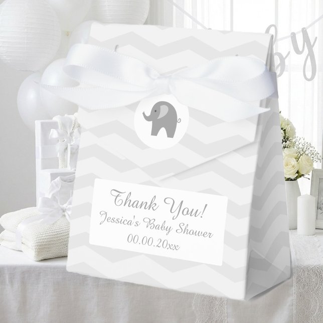 Grey chevron elephant baby shower party favor box (baby shower favor box)