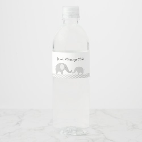 Grey Chevron Elephant Baby Shower Water Bottle Label