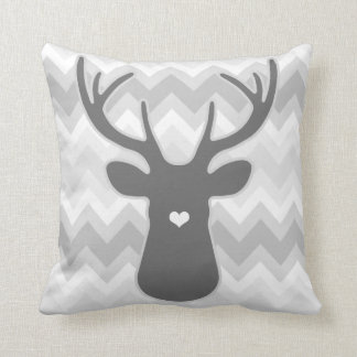 Grey Chevron Heart Nose Deer Throw Pillow