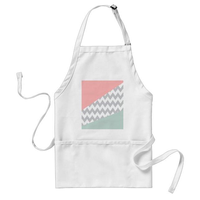 Grey Chevron  Mint and Coral Adult Apron (Front)