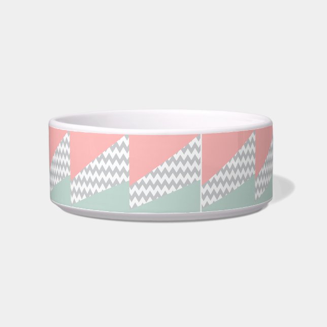 Grey Chevron  Mint and Coral Bowl (Left)