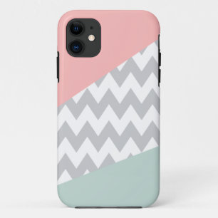 Grey Chevron - Mint and Coral iPhone 11 Case