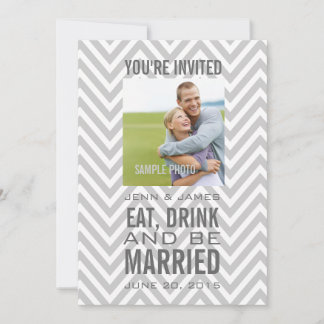 Grey Chevron Modern Photo Wedding Invitation