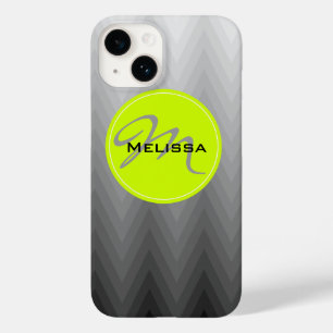 Grey chevron ombre pattern Green Monogram Name Case-Mate iPhone 14 Case