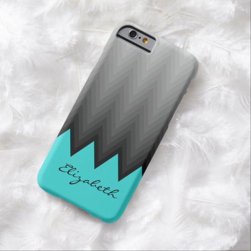 Grey chevron ombre pattern turquoise Custom name Barely There iPhone 6 Case