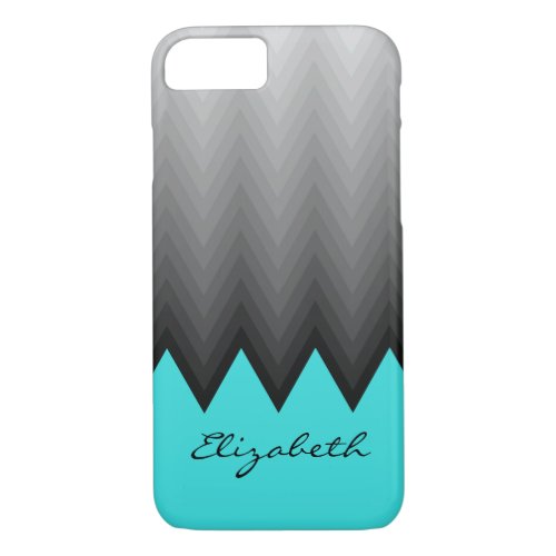 Grey chevron ombre pattern turquoise Custom name iPhone 87 Case