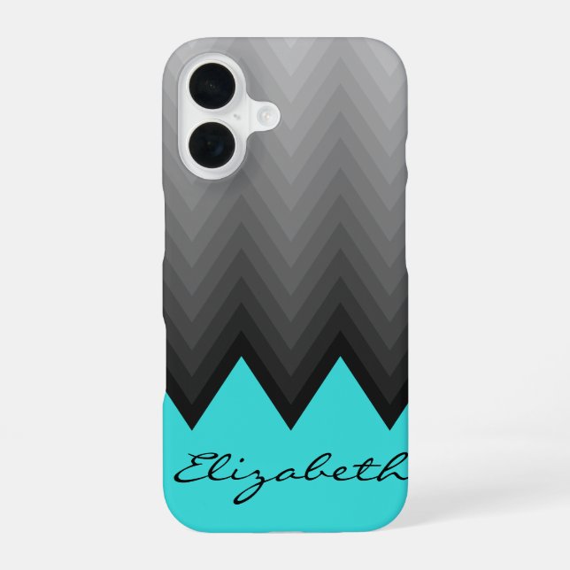 Grey chevron ombre pattern turquoise Custom name Iphone Case (Back)