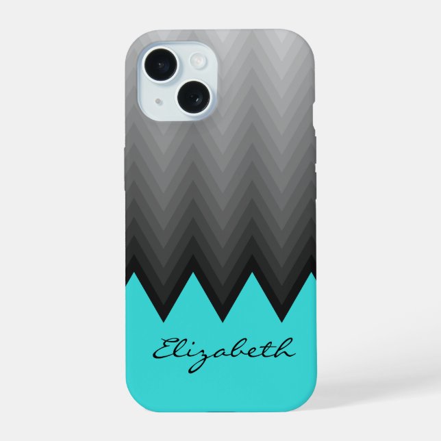 Grey chevron ombre pattern turquoise Custom name Iphone Case (Back)