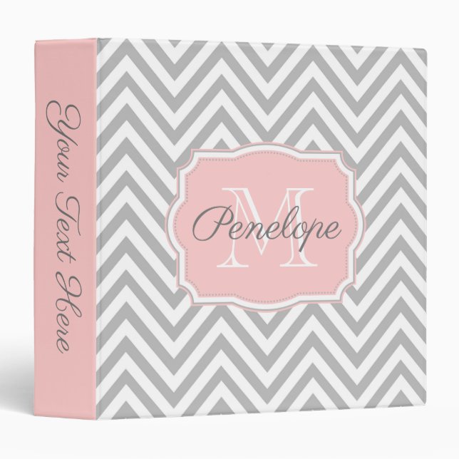 Grey Chevron Pattern 3 Ring Binder (Front/Spine)