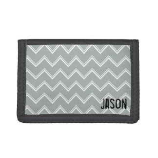 Grey Chevron Pattern Custom Name Wallet