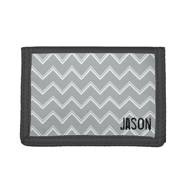 Grey Chevron Pattern Custom Name Wallet (Front)