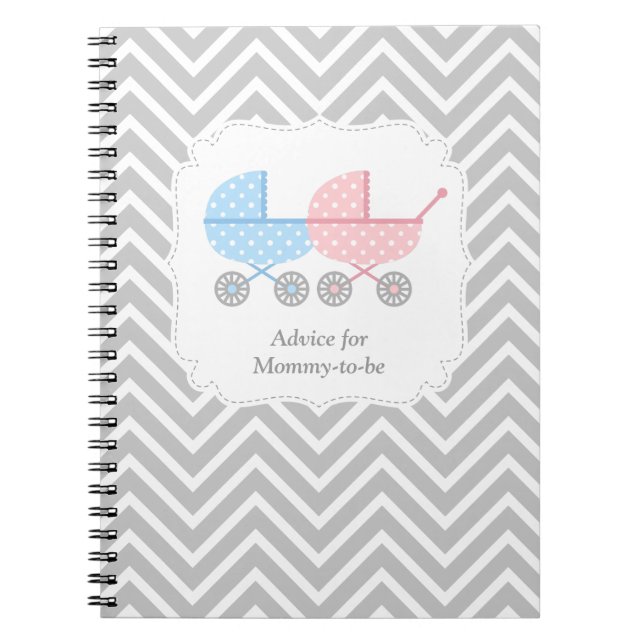 Grey Chevron Twin Stroller Advice For Mommy to be Notebook (Front)