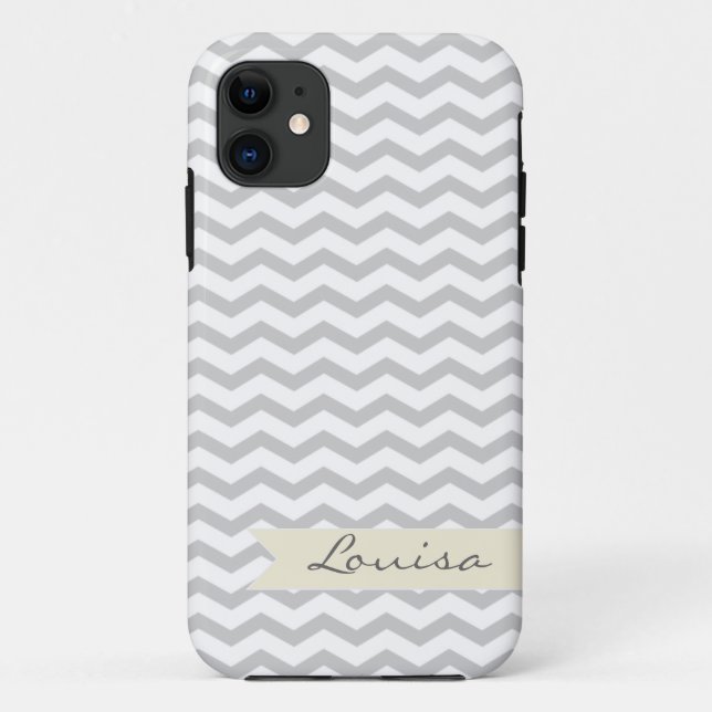 Grey Chevron with beige personalized label Case-Mate iPhone Case (Back)
