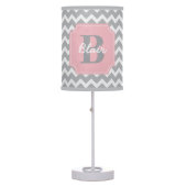 Grey Chevron with Pink Frame Name and Initial Table Lamp (Front)