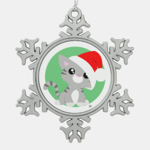 Grey Christmas Kitty Ornament