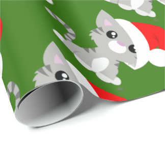 Grey Christmas Kitty Wrapping Paper