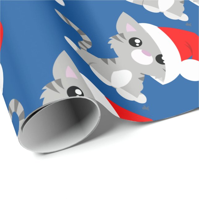 Grey Christmas Kitty Wrapping Paper (Roll Corner)