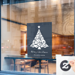 Grey Christmas Tree Business Window Decoration Window Cling