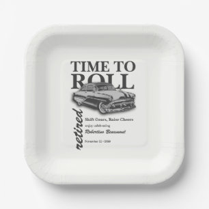 Grey Classic Car Time to Roll Retirement Party Paper Plates