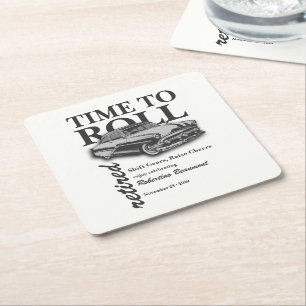 Grey Classic Car Time to Roll Retirement Party Square Paper Coaster