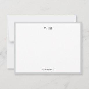 Grey Classic Monogram Custom Couple Wedding  Note Card