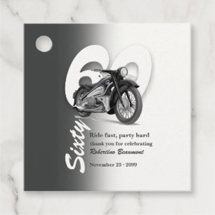 Grey Classic Motorbike Ride Fast 60th Birthday Favor Tags
