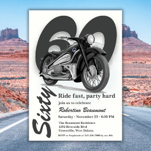 Grey Classic Motorbike Ride Fast 60th Birthday Invitation