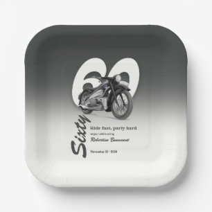 Grey Classic Motorbike Ride Fast 60th Birthday Paper Plates
