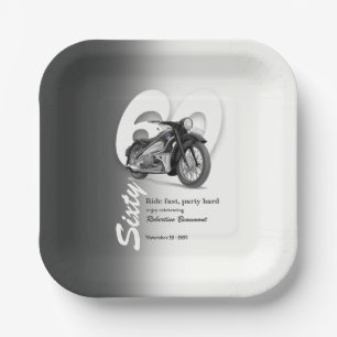 Grey Classic Motorbike Ride Fast 60th Birthday Paper Plates