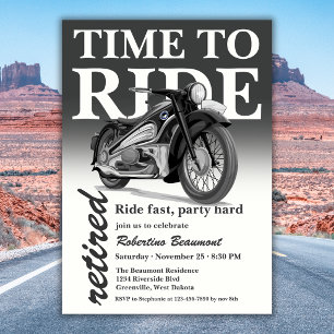 Grey Classic Motorbike Ride Fast Retirement Party Invitation