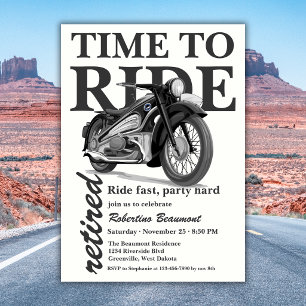 Grey Classic Motorbike Ride Fast Retirement Party Invitation