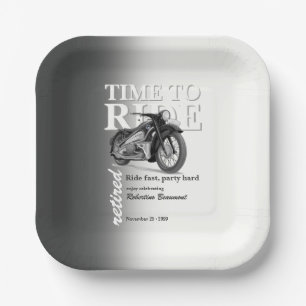 Grey Classic Motorbike Ride Fast Retirement Party Paper Plates