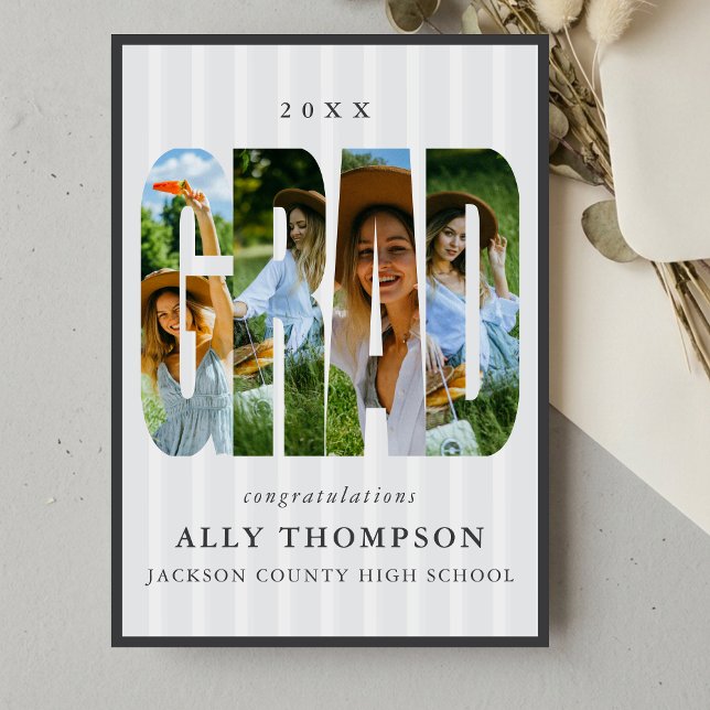 Grey Classic Stripe Photo Graduation Announcement (Grey Classic Stripe Photo Graduation Announcement)