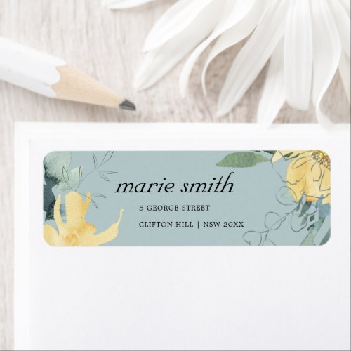 GREY CLEAN YELLOW GREEN WATERCOLOR FLORAL ADDRESS LABEL